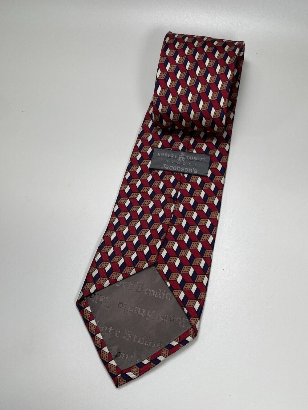 Vintage Robert Talbott Studio Jacobsonโs Silk Tie Red Navy Geometric 90s USA